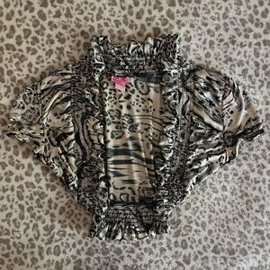 vintage y2k leopard print & zebra print ruffled bolero jacket